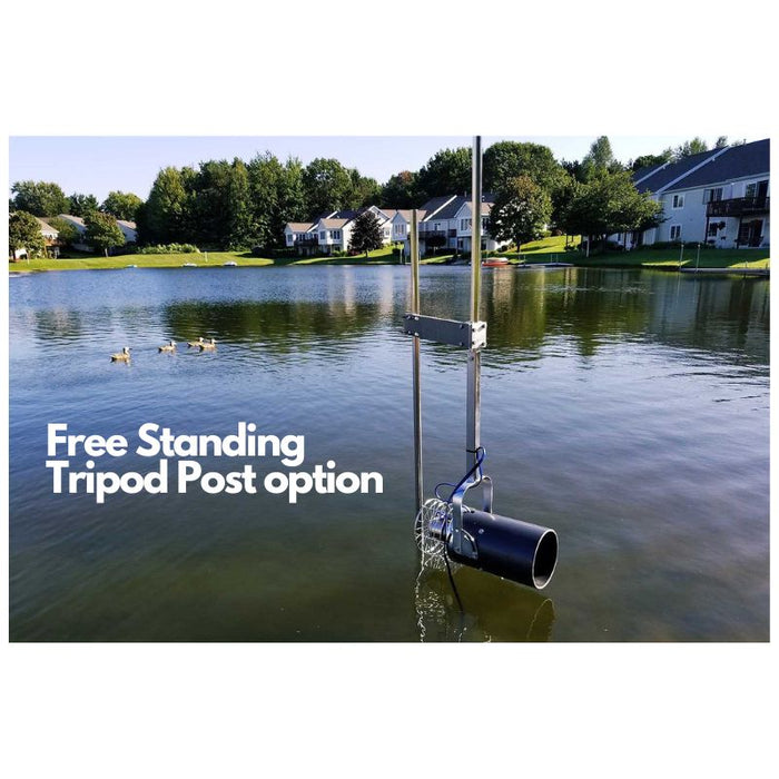 Aquasweep_muck_blower_attached_to_free_standing_post_in_lake
